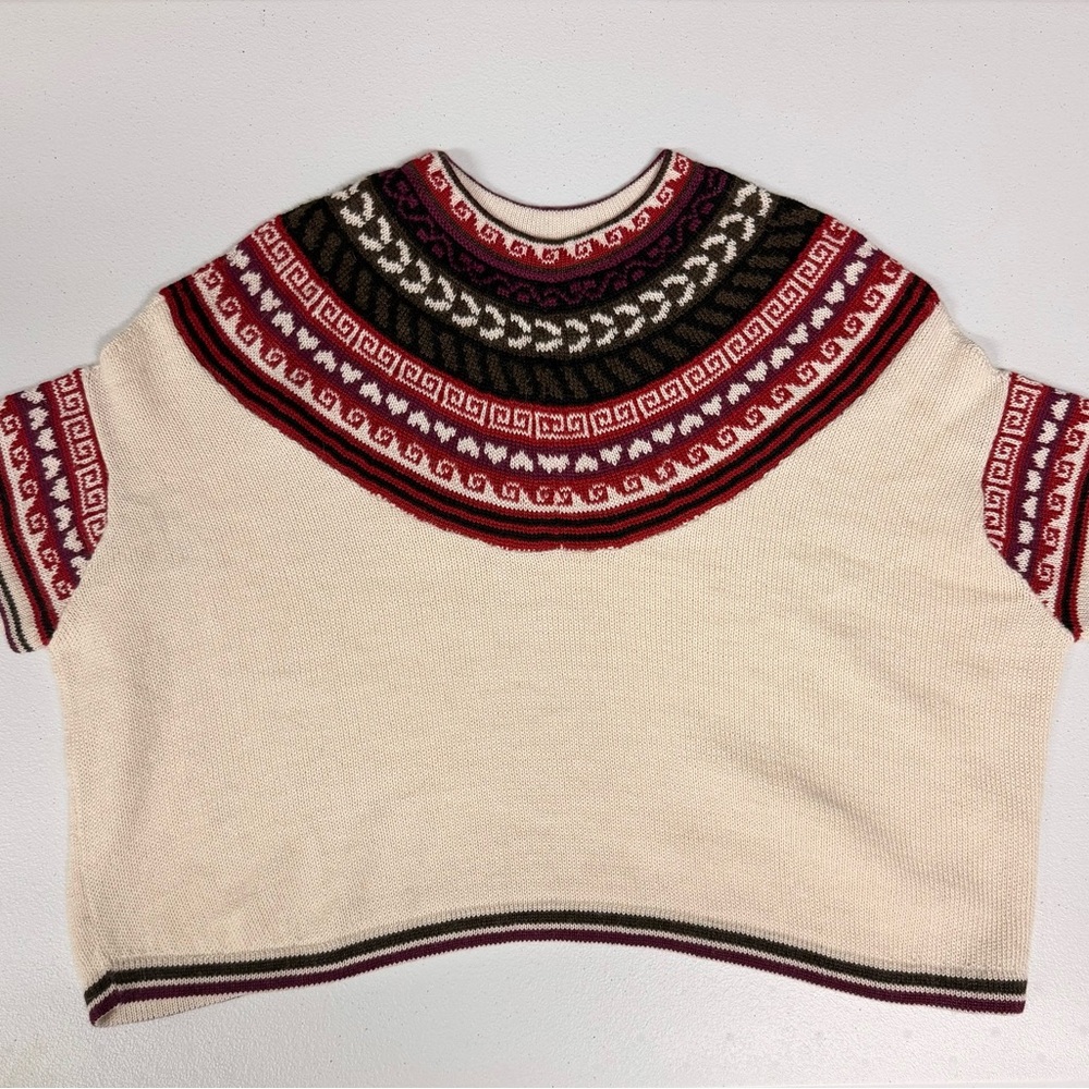 Cream Short-Sleeve Nordic Yoke Sweater